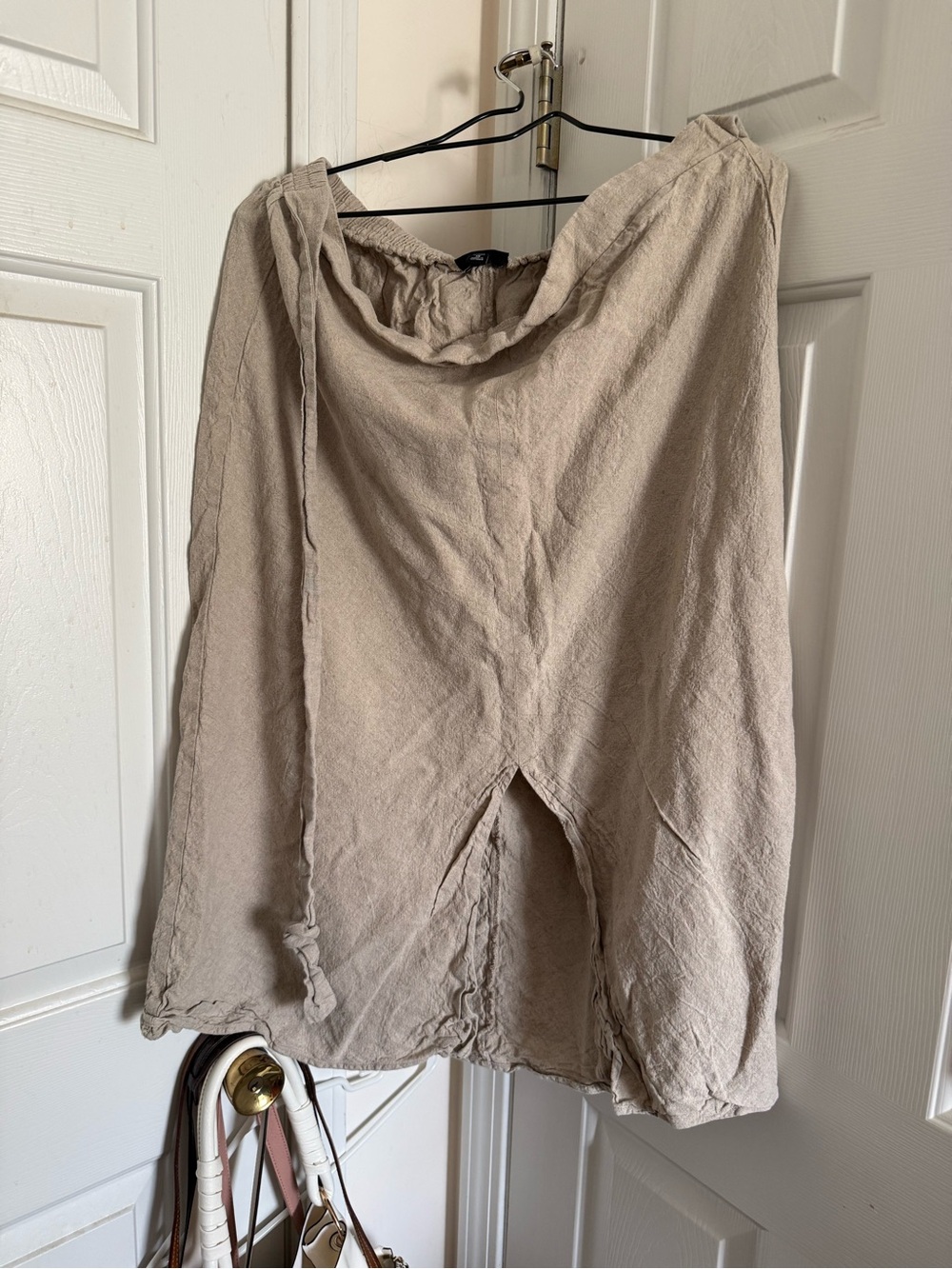 Roz & Ali Neutral Beige Midi Skirt with Front Slit